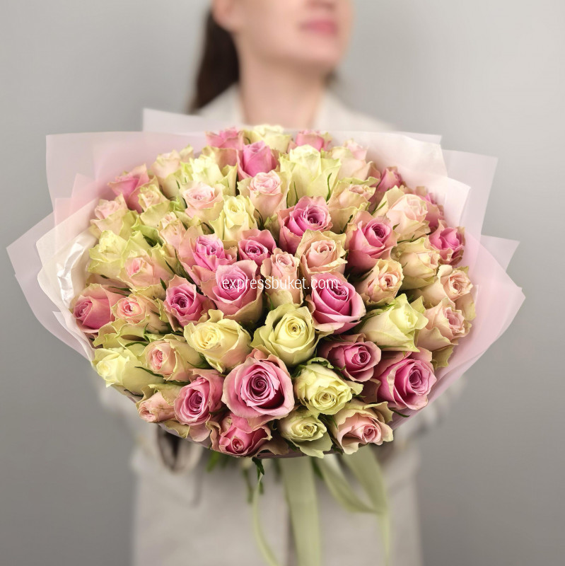 Букет 51 роза 35см нежный, ВАУ-ЦЕНА!