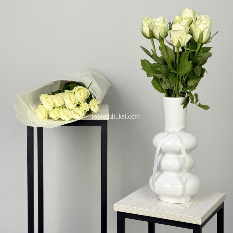 Роза 40см белая, 10 шт