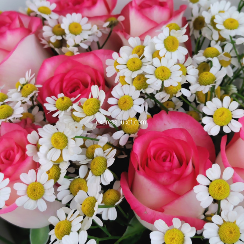 Букет из роз Джумилия с танацетумом